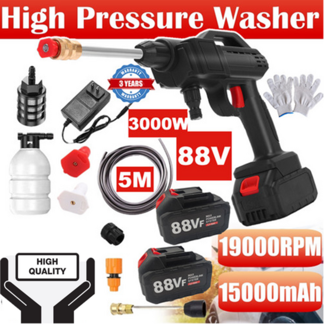 88V Cordless Electric High Pressure Washer Water Spray Gun Car Cleaner 2 Battery Pressure Washers