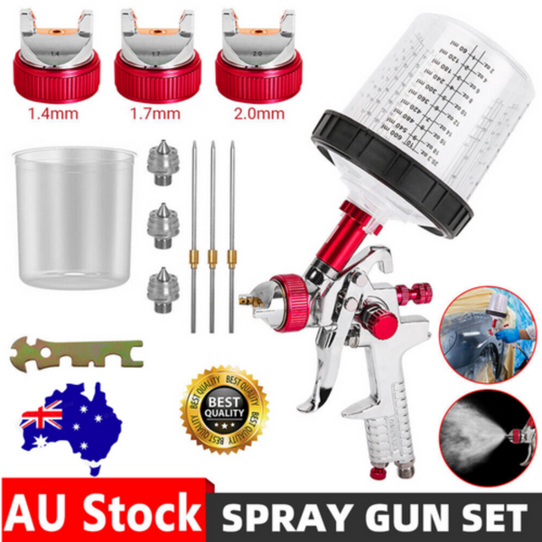 Air Hvlp Spray Gun Paint 600Cc Gravity Feed Cup 1.4Mm 1.7Mm 2Mm Tip Au Stock Paint Sprayers