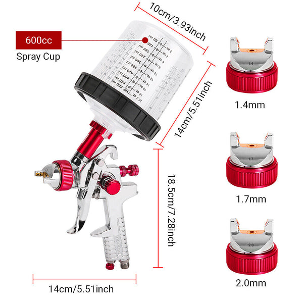 Air Hvlp Spray Gun Paint 600Cc Gravity Feed Cup 1.4Mm 1.7Mm 2Mm Tip Au Stock Paint Sprayers