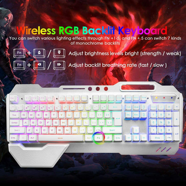 104 Keys Wireless Gaming Keyboard And Mouse Set With Rgb Led Backlight Keyboard & Mouse Bundles