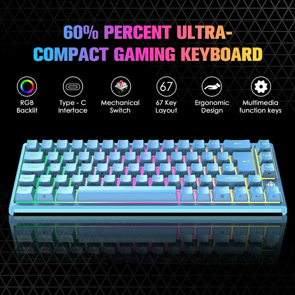 67 Keys Layout Design Mechanical Gaming Keyboard Pc Ps4 Rgb Backlight Wired Usb Blue Keyboards & Keypads