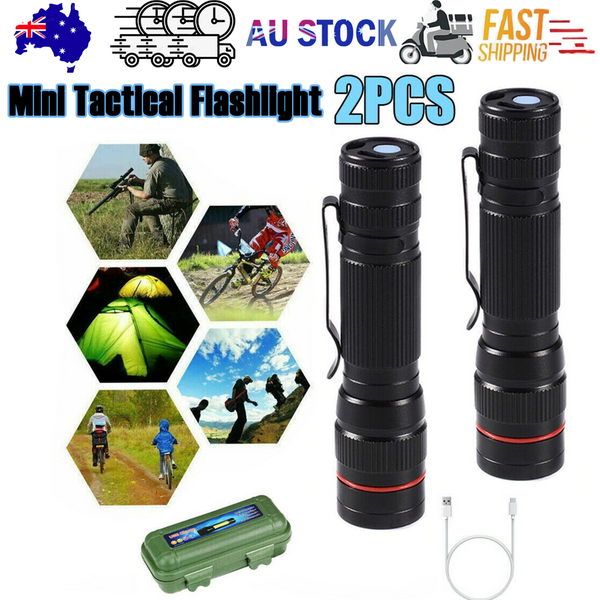 2X Mini Tactical Flashlight Small Led Torch 3 Mode Super Bright Light Clip Lamp Flashlights