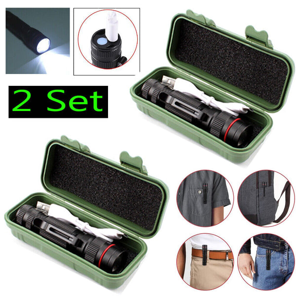 2X Mini Tactical Flashlight Small Led Torch 3 Mode Super Bright Light Clip Lamp Flashlights