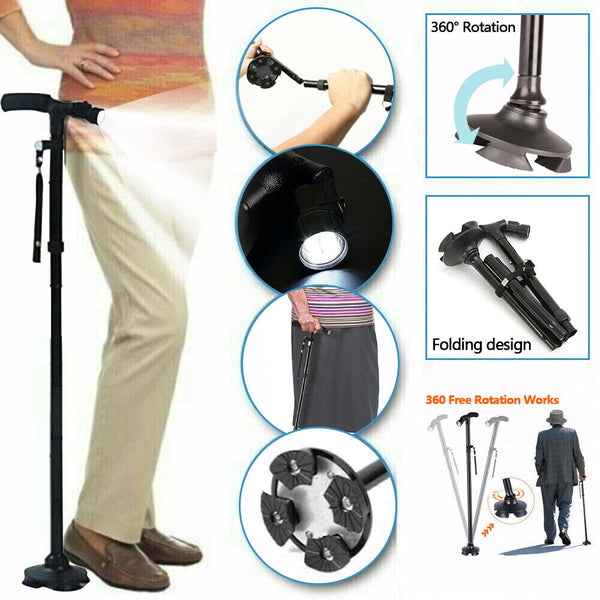 Walking Stick Cane Folding Handle Fixed Led Light Aid Holder Lighting Walkers & Canes