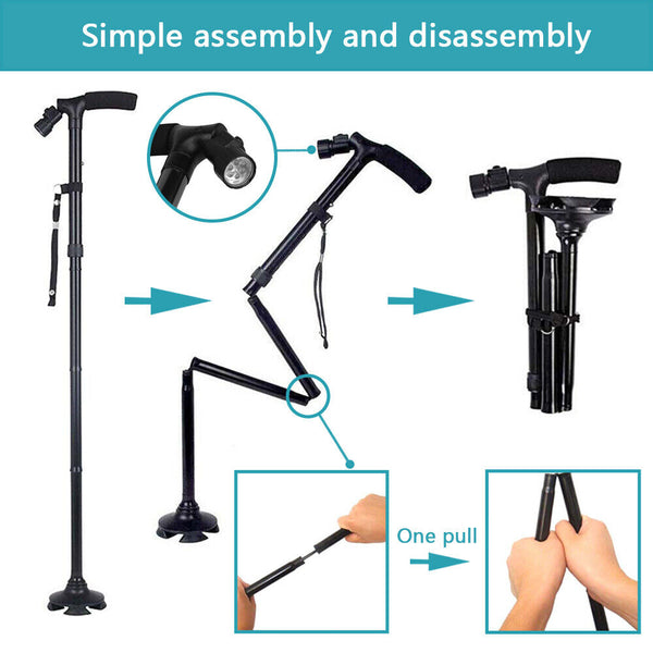 Walking Stick Cane Folding Handle Fixed Led Light Aid Holder Lighting Walkers & Canes