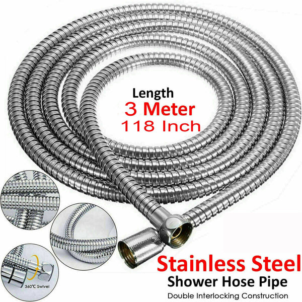 3M Shower Head Hose Stainless Steel Bathroom Flexible Tube Replacement Pipe Au Shower Hoses