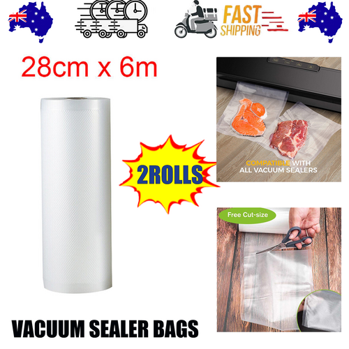 2Rolls 28Cm Vacuum Sealer Bags Vaccum Food Saver Storage 6M Vacuum Sealers