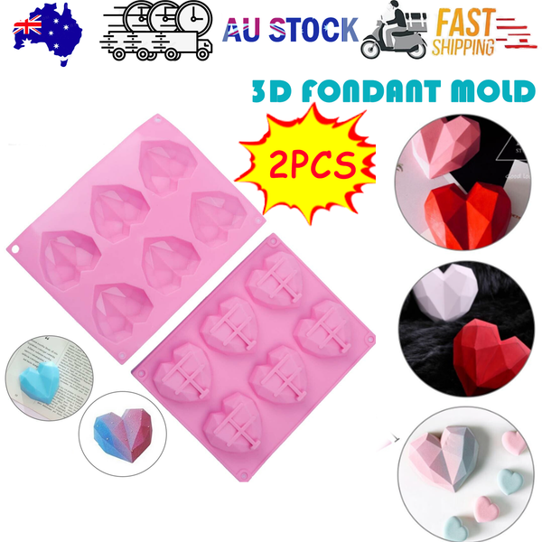 2Pcs Diy 3D Fondant Mold Silicone Heart Shape Candy Cake Chocolate Mould Sugar Craft Sugarcraft & Chocolate Moulds