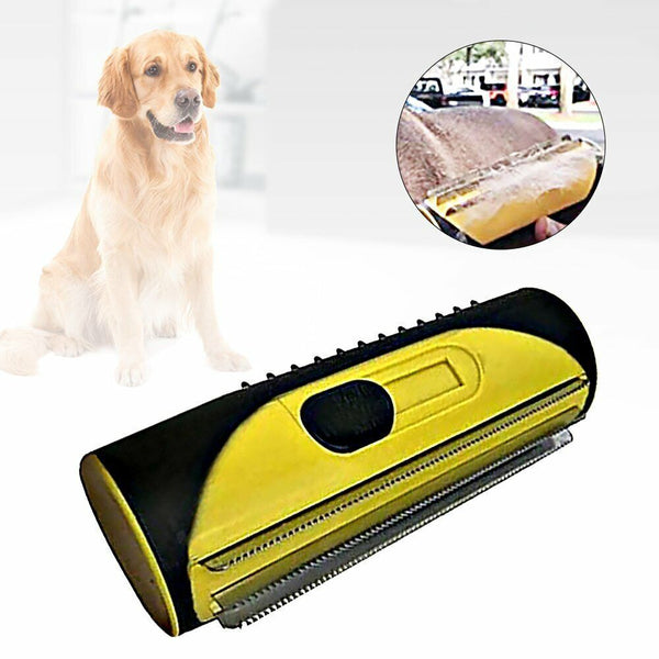 Pet Dog Cat Hair Fur Deshedding Shedding Trimmer Grooming Roll Comb Brush Yellow Dog Grooming