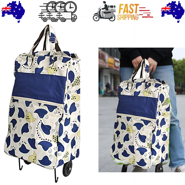 Shopping Trolley Cart Bag Foldable Wheels Carts Bags Market Luggage Basket Blue Leaves Shopping Trolleys Baskets