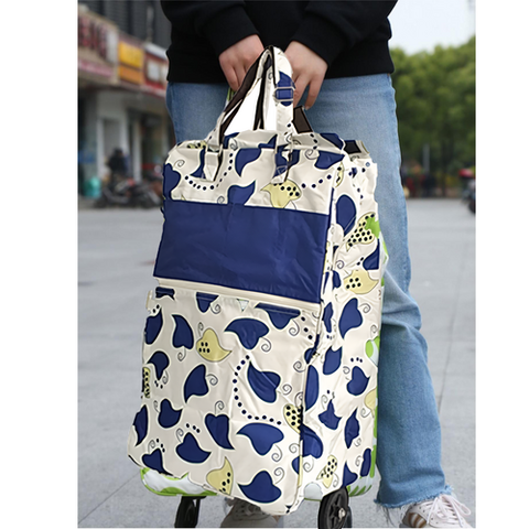 Shopping Trolley Cart Bag Foldable Wheels Carts Bags Market Luggage Basket Blue Leaves Shopping Trolleys Baskets