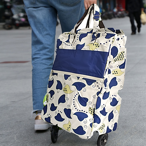 Shopping Trolley Cart Bag Foldable Wheels Carts Bags Market Luggage Basket Blue Leaves Shopping Trolleys Baskets