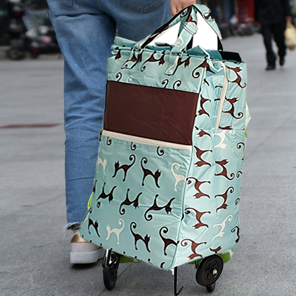 Shopping Trolley Cart Bag Foldable Wheels Carts Bags Market Luggage Basket Sky Blue Cat Shopping Trolleys Baskets