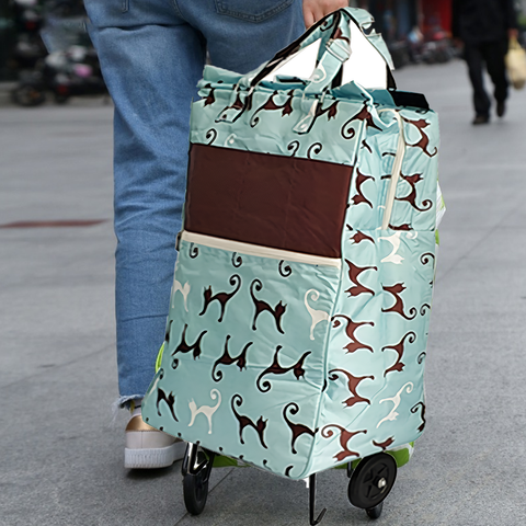 Shopping Trolley Cart Bag Foldable Wheels Carts Bags Market Luggage Basket Sky Blue Cat Shopping Trolleys Baskets