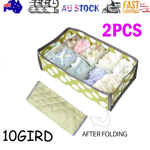 2Pcs 10 Grids Underwear Sock Panties Drawer Storage Bag Organizer Wardrobe Box Storage Bags