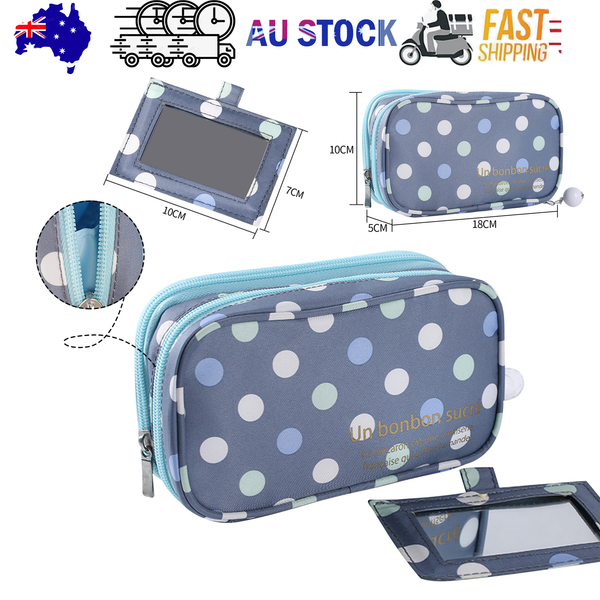 2 Layer Makeup Bag With Mirror Travel Cosmetic Bag Organiser Brush Slots Portable Makeup Bags & Cases