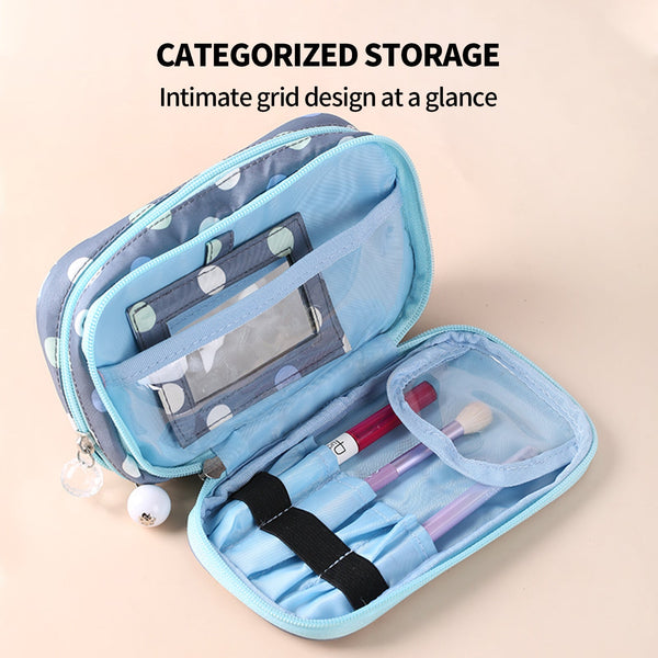 2 Layer Makeup Bag With Mirror Travel Cosmetic Bag Organiser Brush Slots Portable Makeup Bags & Cases