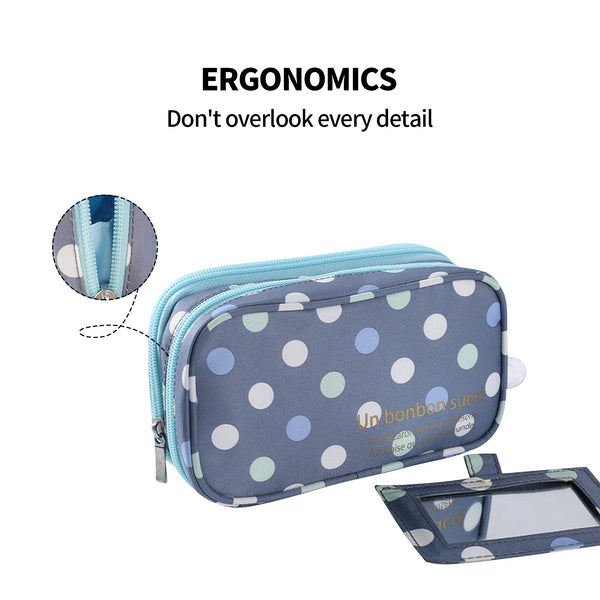 2 Layer Makeup Bag With Mirror Travel Cosmetic Bag Organiser Brush Slots Portable Makeup Bags & Cases