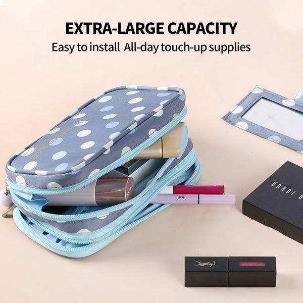 2 Layer Makeup Bag With Mirror Travel Cosmetic Bag Organiser Brush Slots Portable Makeup Bags & Cases