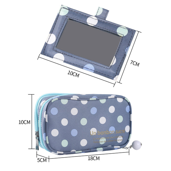 2 Layer Makeup Bag With Mirror Travel Cosmetic Bag Organiser Brush Slots Portable Makeup Bags & Cases