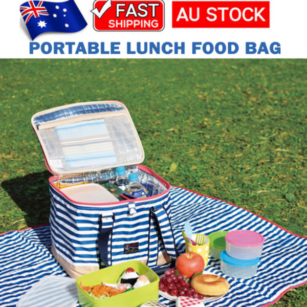 Blue Insulated Picnic Bag Thermal Cooler Portable Lunch Food Tote Carry Storage Lunchboxes