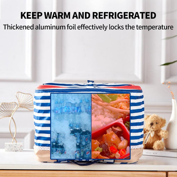 Blue Insulated Picnic Bag Thermal Cooler Portable Lunch Food Tote Carry Storage Lunchboxes