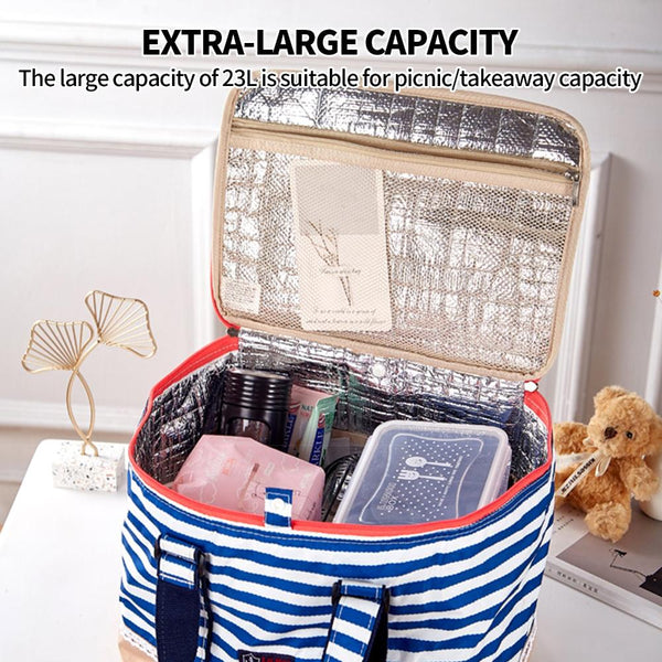 Blue Insulated Picnic Bag Thermal Cooler Portable Lunch Food Tote Carry Storage Lunchboxes