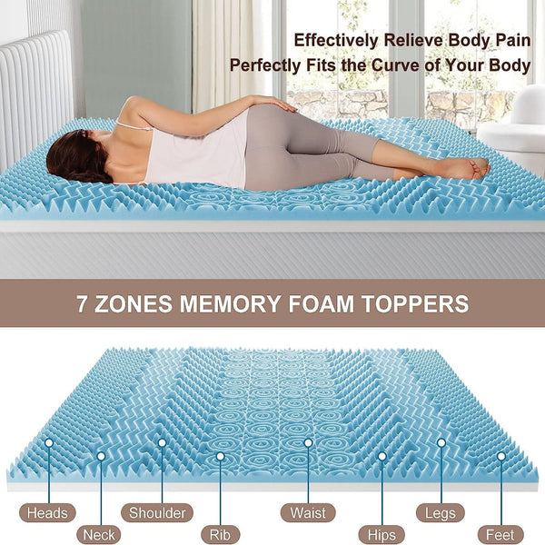 7 Zone Memory Foam Topper Mattress Toppers Cool Gel Pad Medium Firm 8Cm Thick 183Cm X 203Cm Mattresses