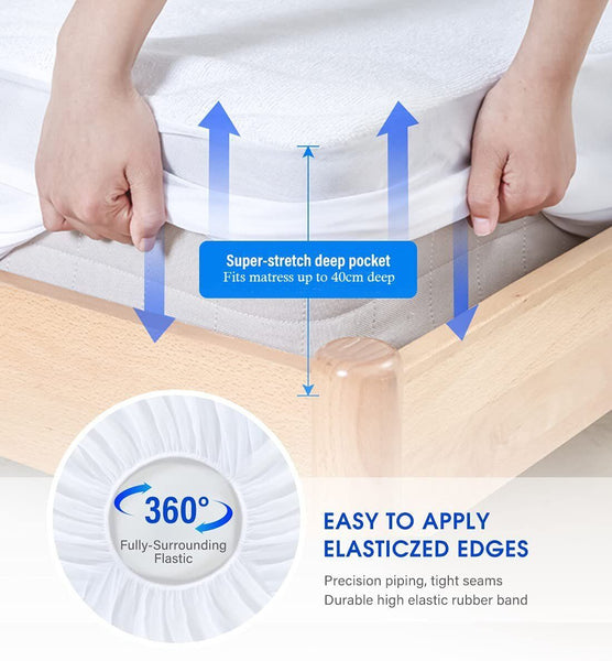 100% Terry Cotton Fitted Mattress Protector Waterproof King Mattress Toppers & Protectors
