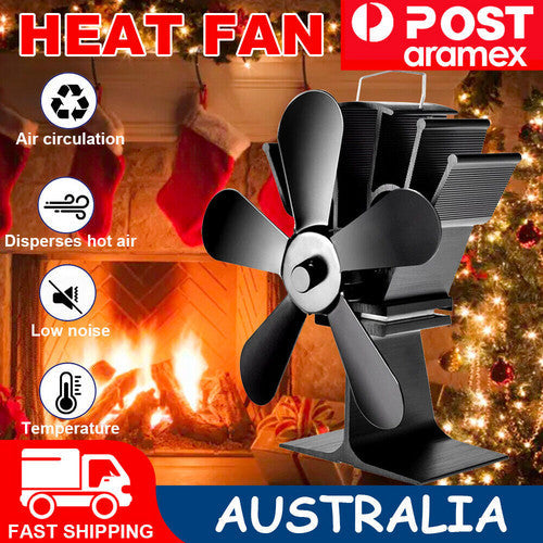 5 Blades Heat Powered Stove Fan For Wood Burning Fireplace Fireplace & Stove Accessories