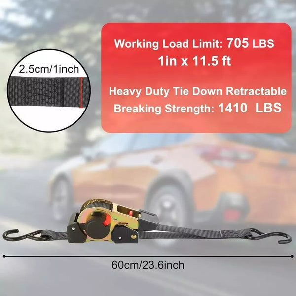 Quick Release Automatic Heavy Duty Retractable Ratchet Tie Down Strap Black 25Mm X 3M Tie Downs & Straps