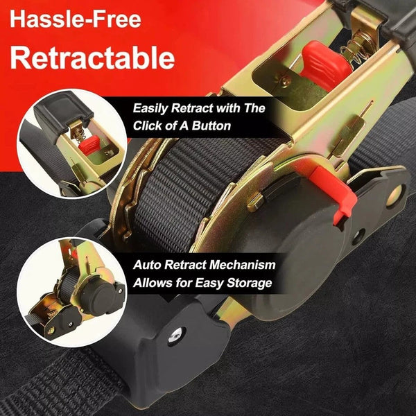 Quick Release Automatic Heavy Duty Retractable Ratchet Tie Down Strap Black 50Mm X 4.5M Tie Downs & Straps