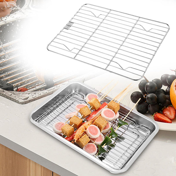 1Pc Stainless Steel Baking Pan Toaster Oven Pans Grid Dish Bbq Cookie Cake 30*24Cm Baking Trays