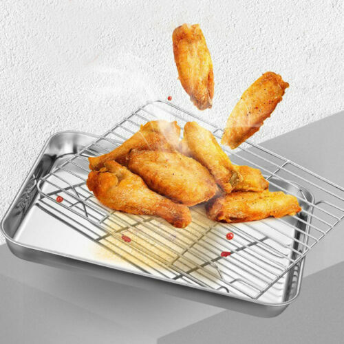 1Pc Stainless Steel Baking Pan Toaster Oven Pans Grid Dish Bbq Cookie Cake 30*24Cm Baking Trays