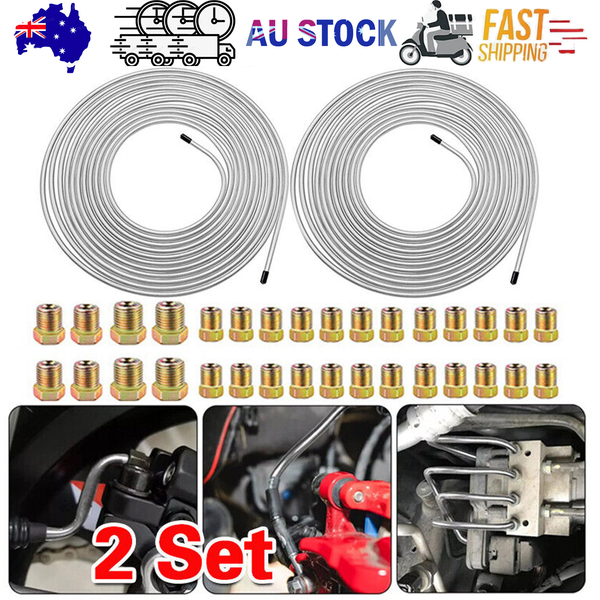 2 Packs 3/16 Inch Brake Line Kit 25Ft Tube Rolls Zinc Steel With 32 Fittings New Brake Parts
