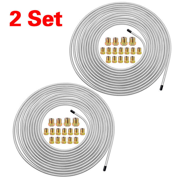 2 Packs 3/16 Inch Brake Line Kit 25Ft Tube Rolls Zinc Steel With 32 Fittings New Brake Parts