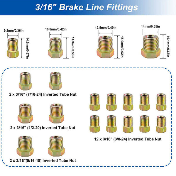 2 Packs 3/16 Inch Brake Line Kit 25Ft Tube Rolls Zinc Steel With 32 Fittings New Brake Parts