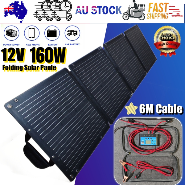 160W Folding Solar Panel Blanket Mat Flexible Mono Power Camping Rv Usb 12V Solar Panels & Kits