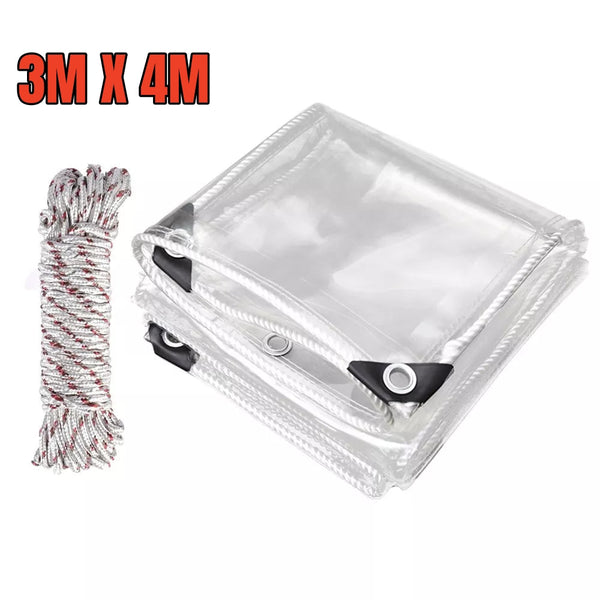 420Gsm Heavy Duty Clear Pvc Tarpaulin Cloth Transparent Grommets 3X4m Tarps