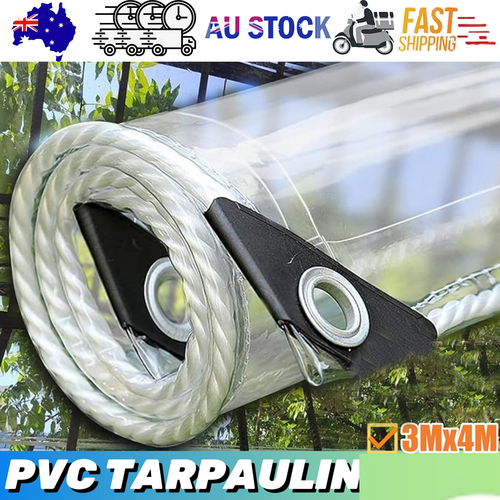 420Gsm Heavy Duty Clear Pvc Tarpaulin Cloth Transparent Grommets 3X4m Tarps