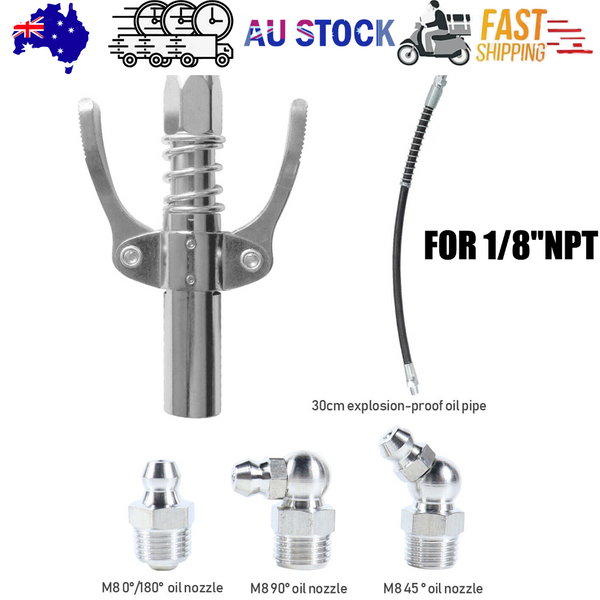 Grease Gun Coupler High Pressure Quick Release Lock Nozzles With Hose For 1/8"Npt Grease Guns