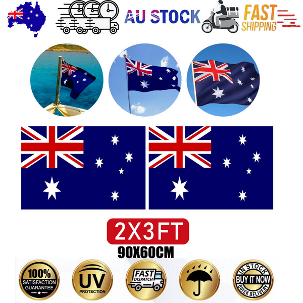 2 Pack Australian Aussie Flag Anzac Day Oz 2X3ft 60X90cm Polyester Flags