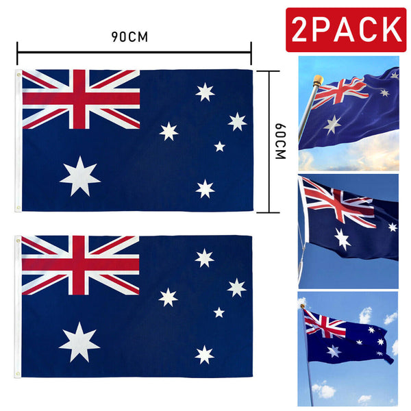 2 Pack Australian Aussie Flag Anzac Day Oz 2X3ft 60X90cm Polyester Flags