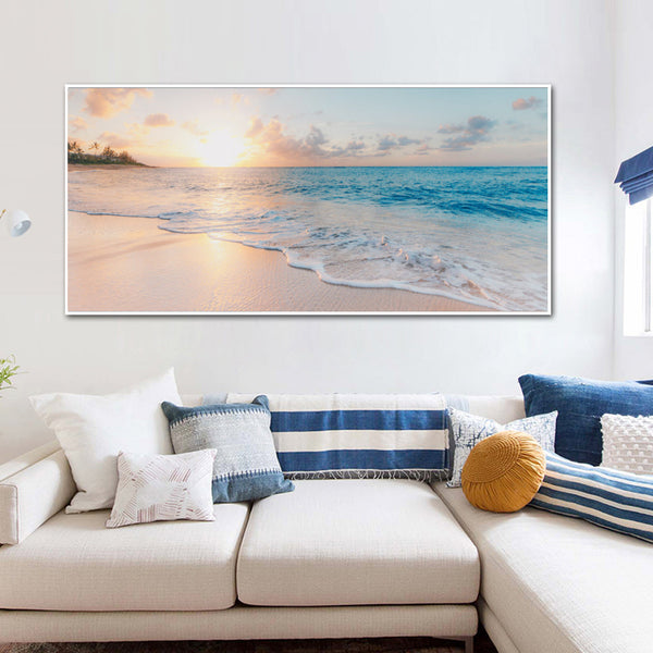 50Cmx100cm Ocean And Beach White Frame Canvas Wall Art