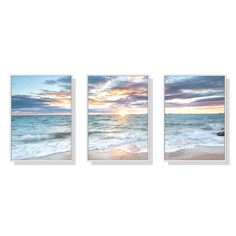 50Cmx70cm Sunrise By The Ocean 3 Sets White Frame Canvas Wall Art