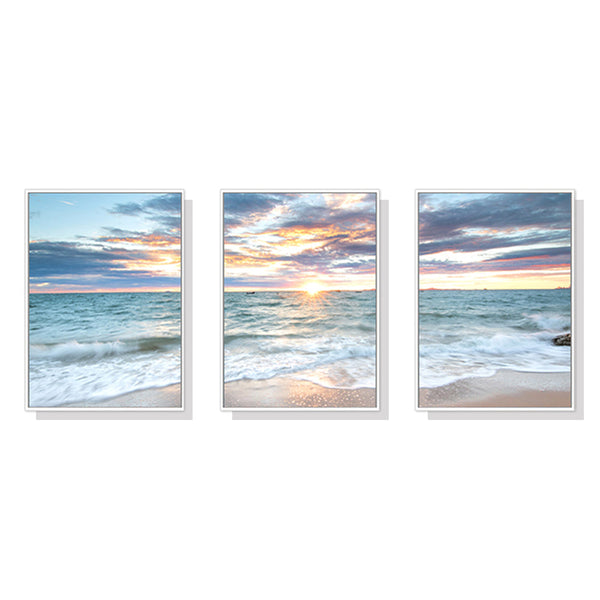 50Cmx70cm Sunrise By The Ocean 3 Sets White Frame Canvas Wall Art