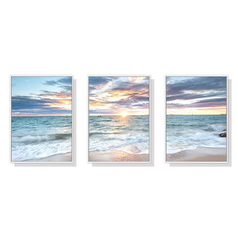 50Cmx70cm Sunrise By The Ocean 3 Sets White Frame Canvas Wall Art