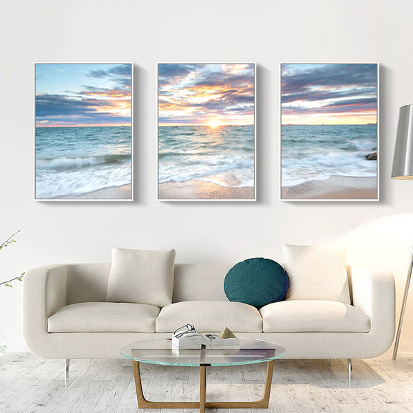 50Cmx70cm Sunrise By The Ocean 3 Sets White Frame Canvas Wall Art