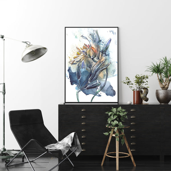 50Cmx70cm Watercolor Style Abstract Flower 3 Sets Black Frame Canvas Wall Art