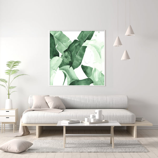 50Cmx50cm Leaves Square Size White Frame Canvas Wall Art